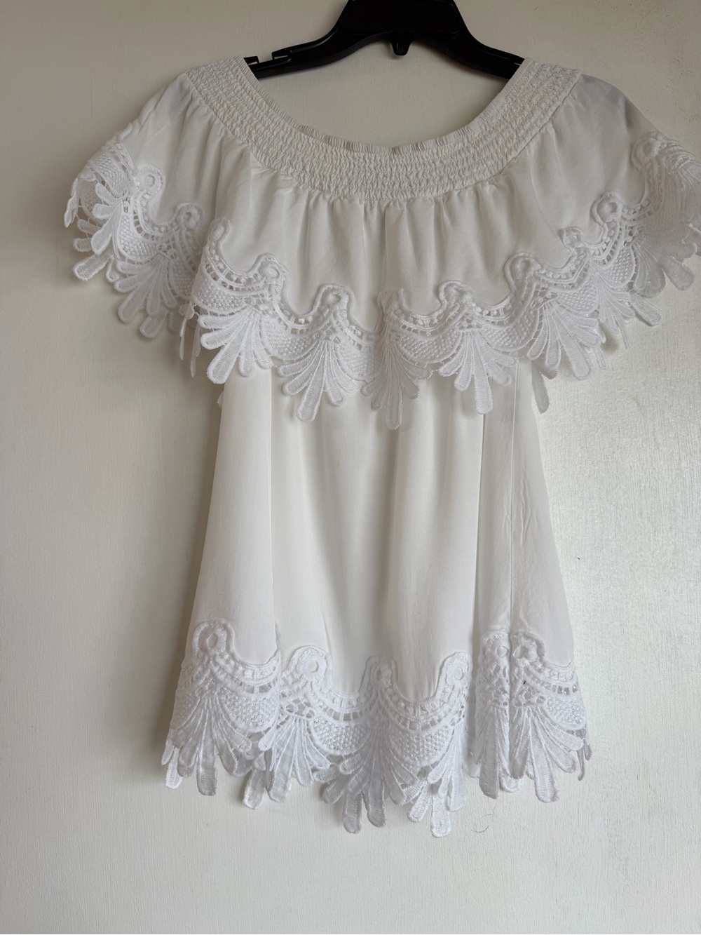 White Off-Shoulder Lace-Trim Tunic Top